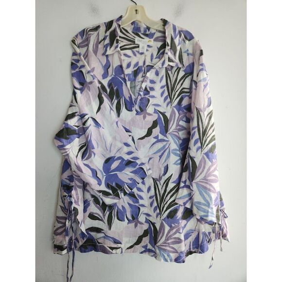 NWT C&C California Lavender Purple Print 100% Linen Pop Over Blouse size 3X - Picture 10 of 12